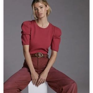 Anthropologie Ribbed Puff Sleeve Top MWT size L